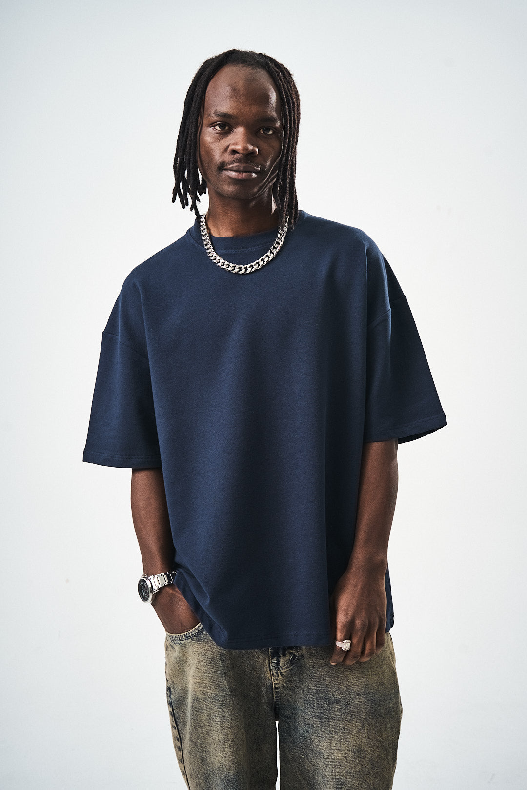 Oversize Navy Blue Fit Basic T-Shirt