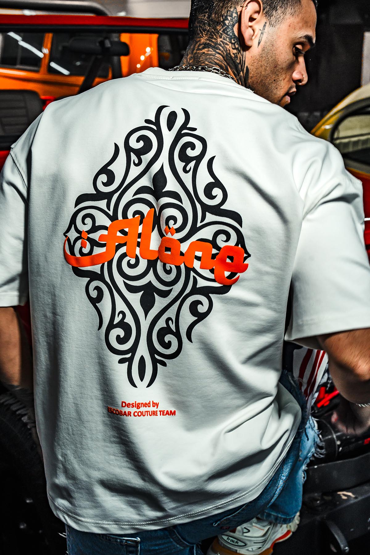 Alone Carpet Pattern Printed Oversize White T-shirt