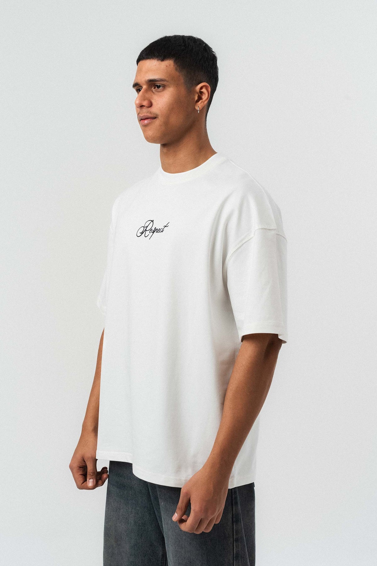 Respect Etnik Desen Beyaz Oversize Baskılı T-Shirt