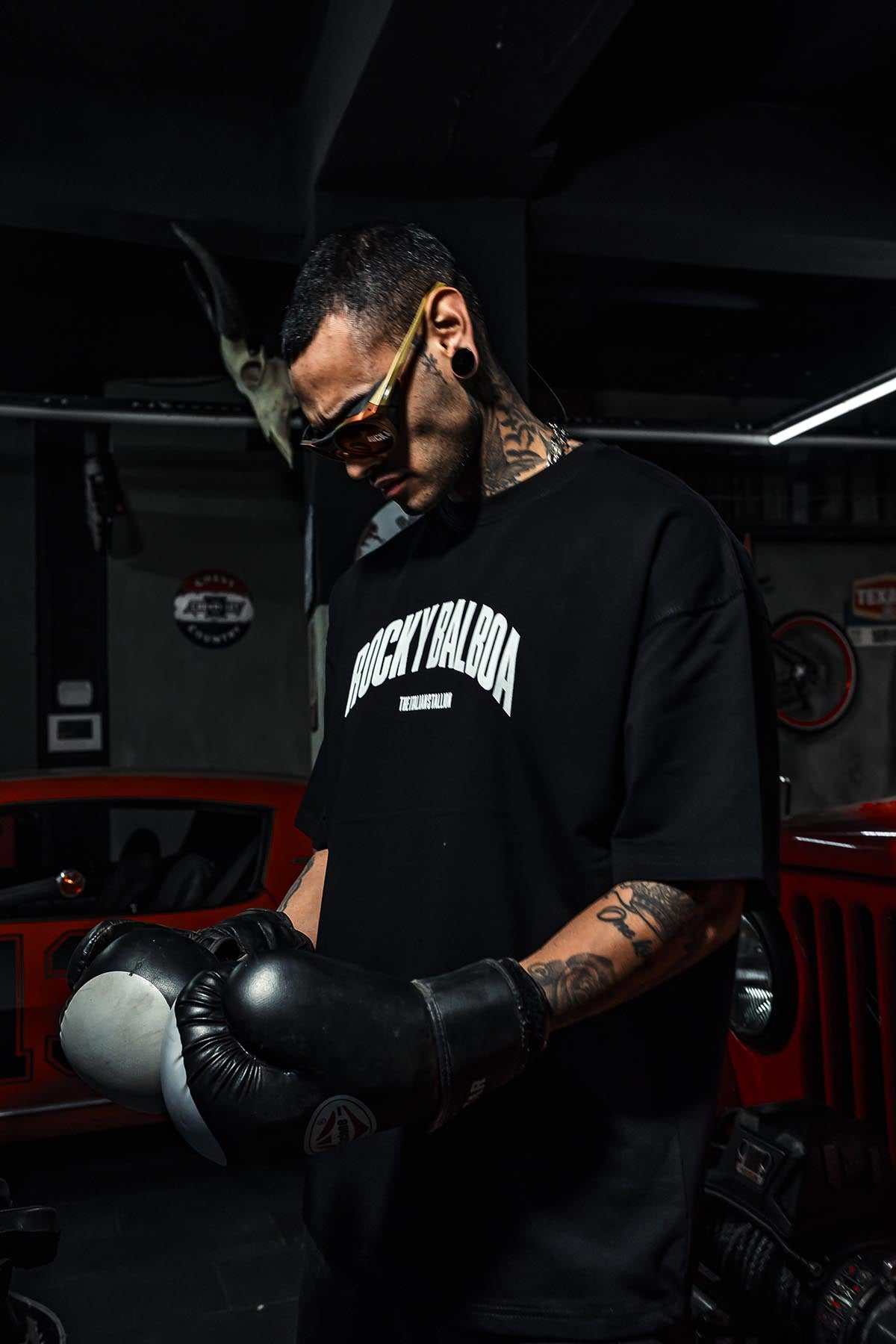 Rocky Balboa & Apollo Creed Printed Oversize Black T-Shirt