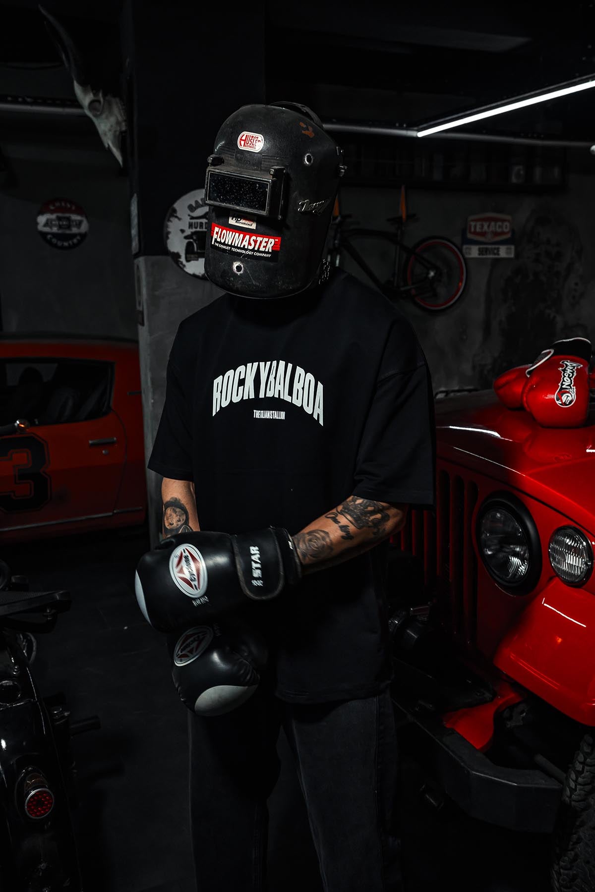 Rocky Balboa & Apollo Creed Printed Oversize Black T-Shirt