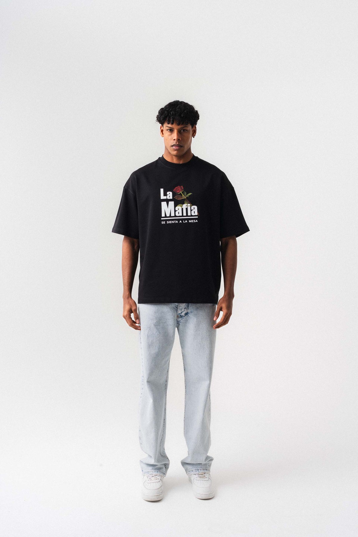 La Mafia Siyah Oversize Baskılı T-Shirt