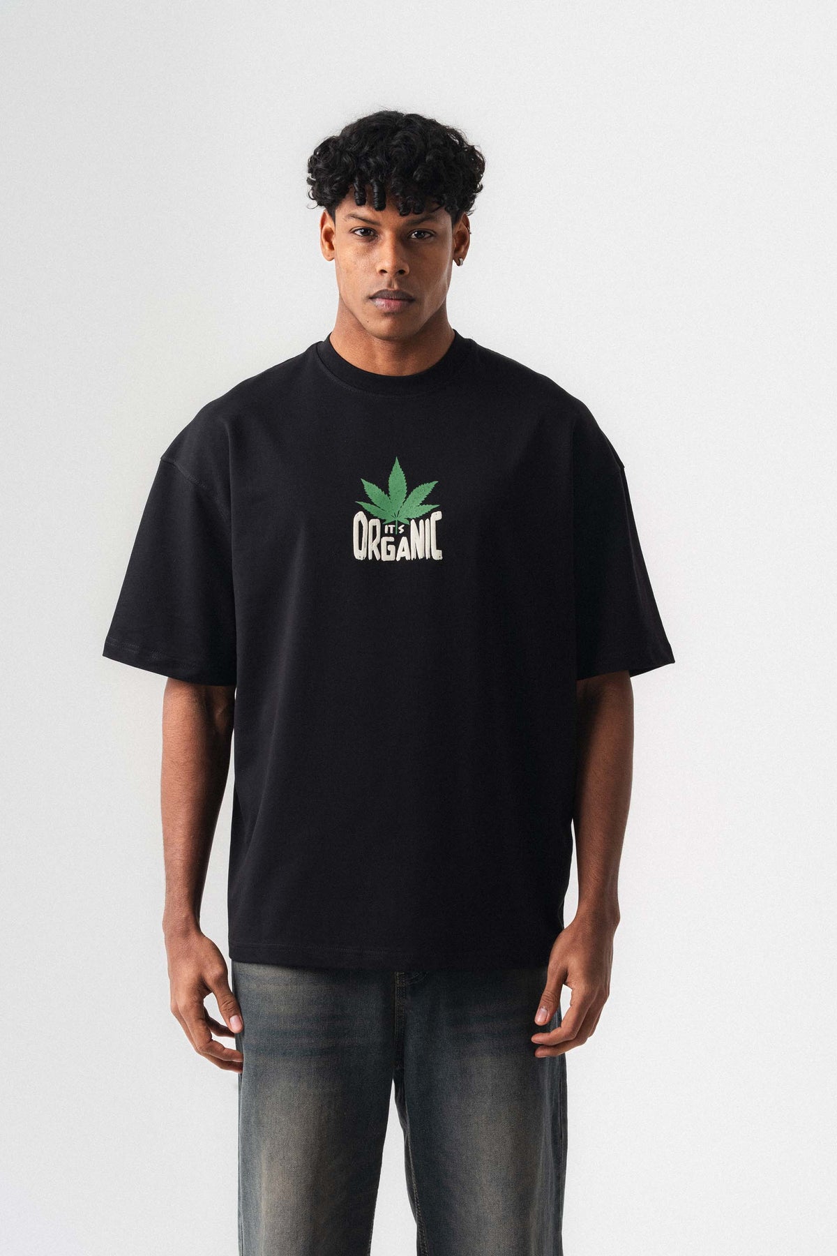 Don't Panic It's Organic Siyah Oversize Baskılı T-Shirt