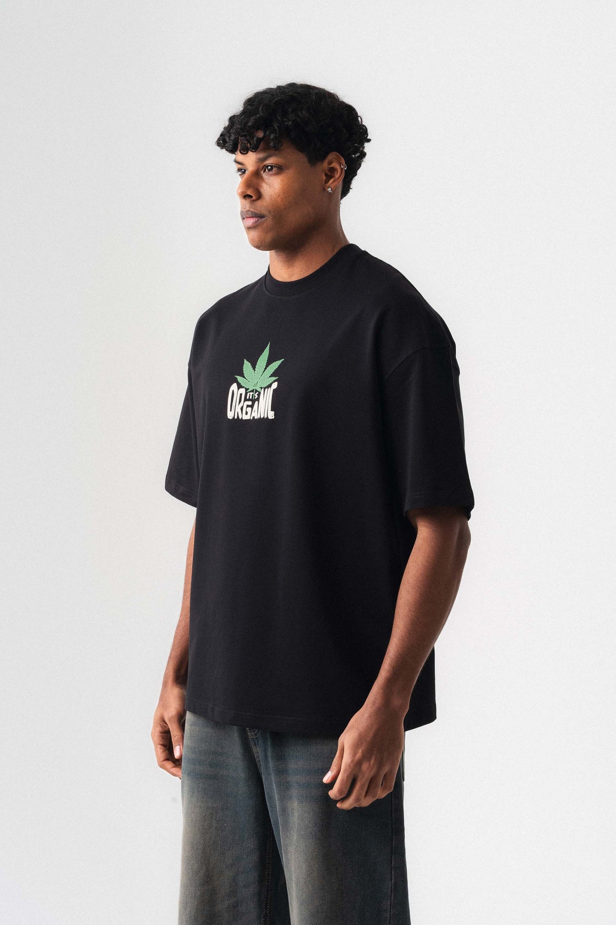 Don't Panic It's Organic Siyah Oversize Baskılı T-Shirt