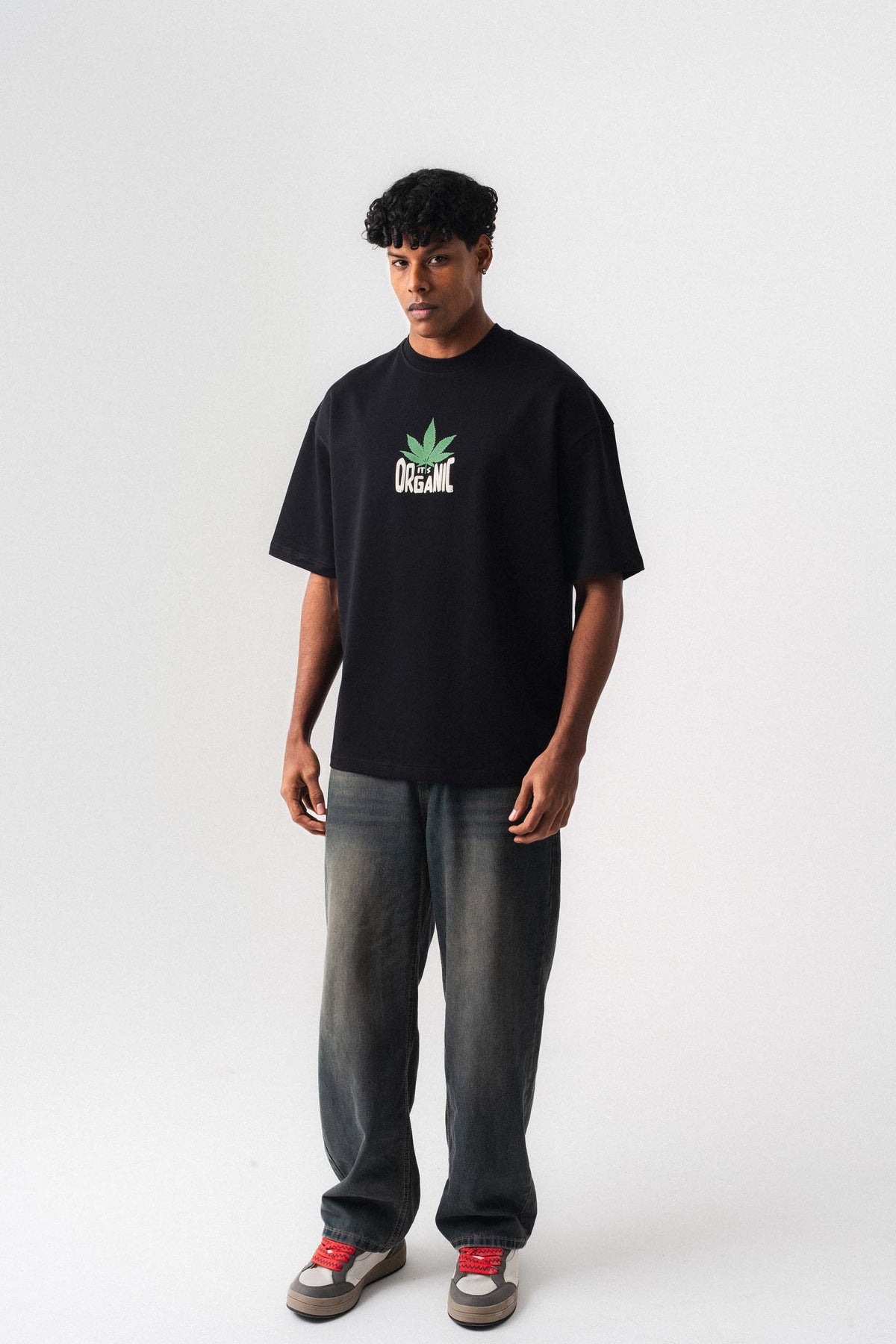 Don't Panic It's Organic Siyah Oversize Baskılı T-Shirt