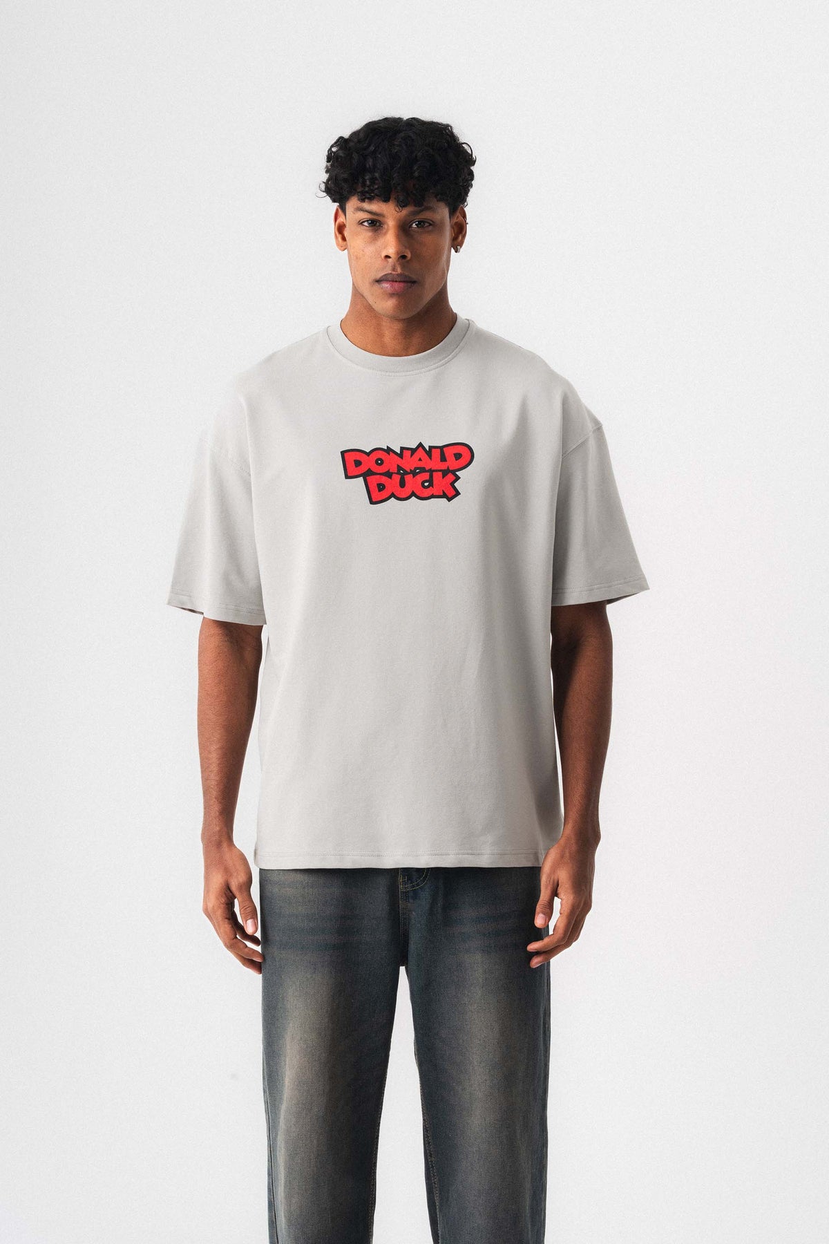 Donald Duck Gri Oversize Baskılı T-Shirt