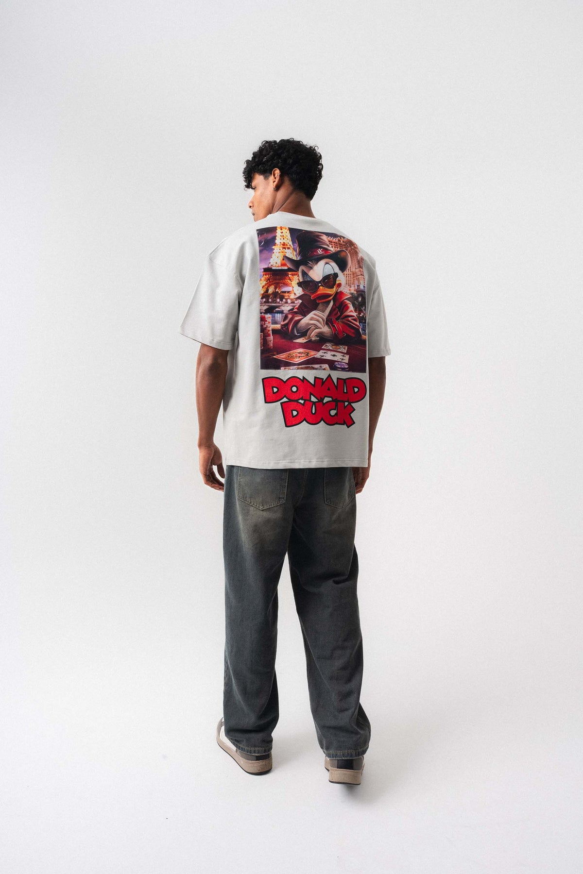 Donald Duck Gri Oversize Baskılı T-Shirt