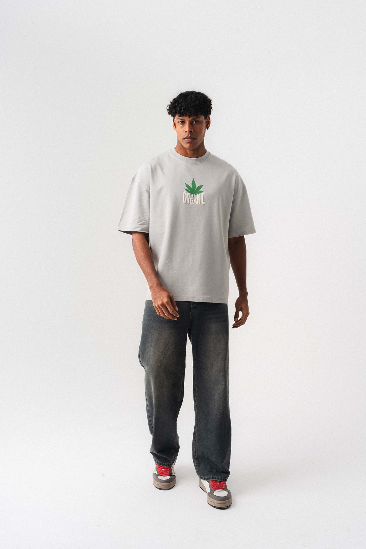 Don't Panic It's Organic Gri Oversize Baskılı T-Shirt