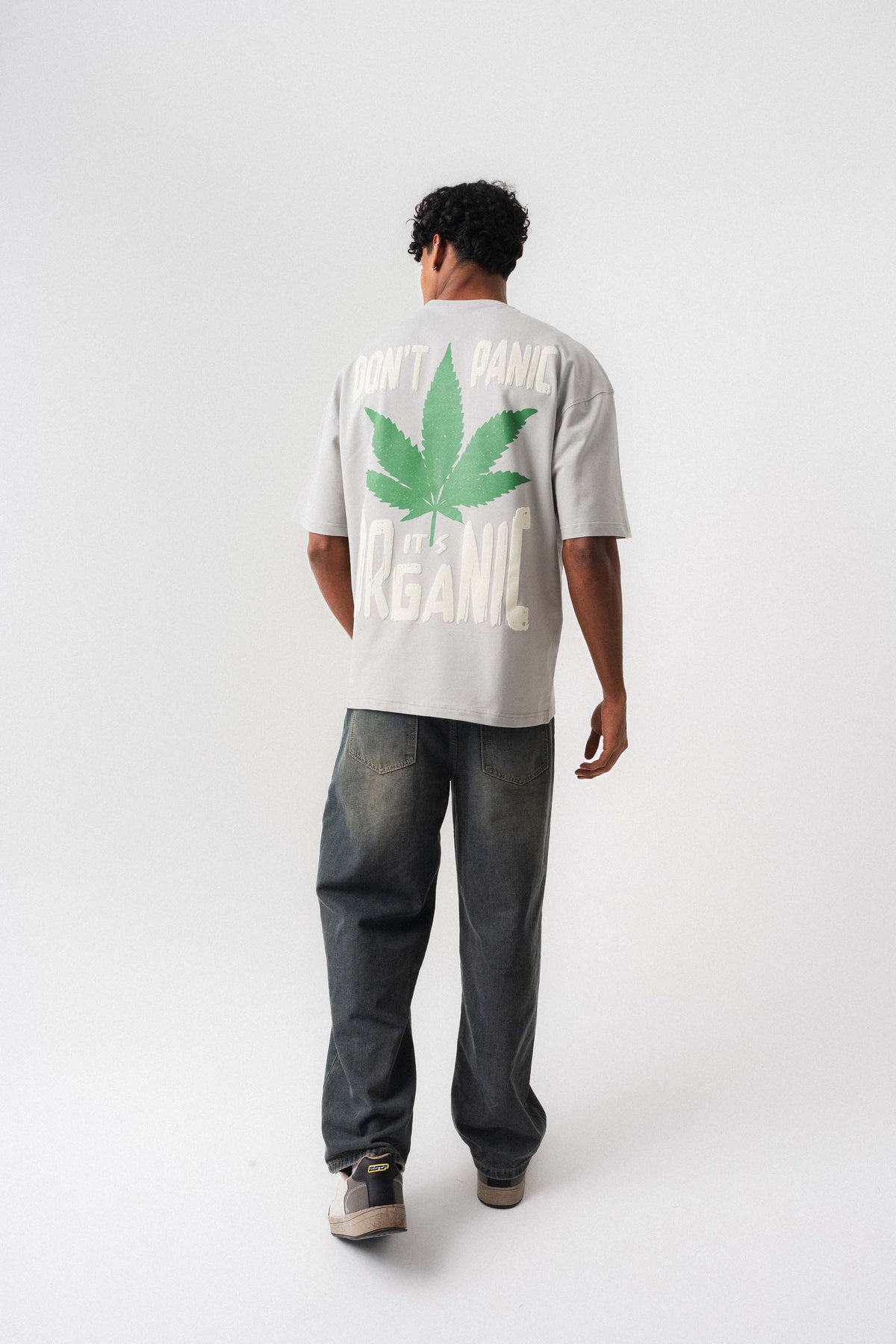 Don't Panic It's Organic Gri Oversize Baskılı T-Shirt