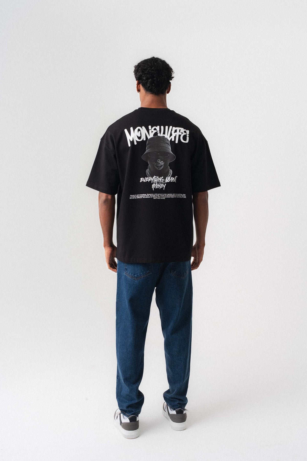 Everything About Money Siyah Oversize Baskılı T-Shirt