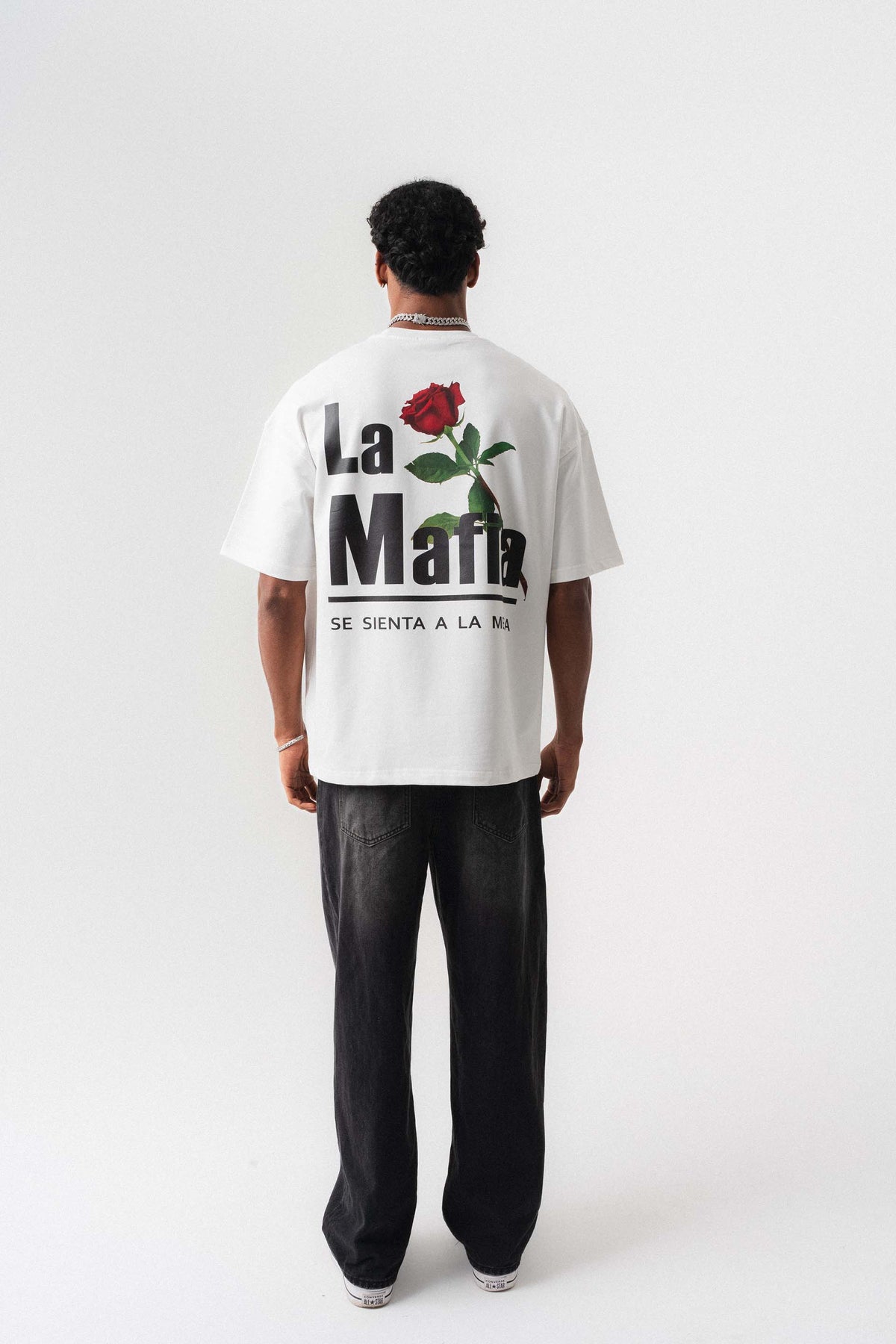La Mafia Beyaz Oversize Baskılı T-Shirt