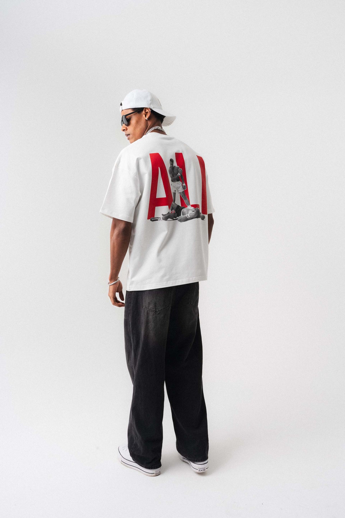Muhammed Ali Beyaz Oversize Baskılı T-Shirt