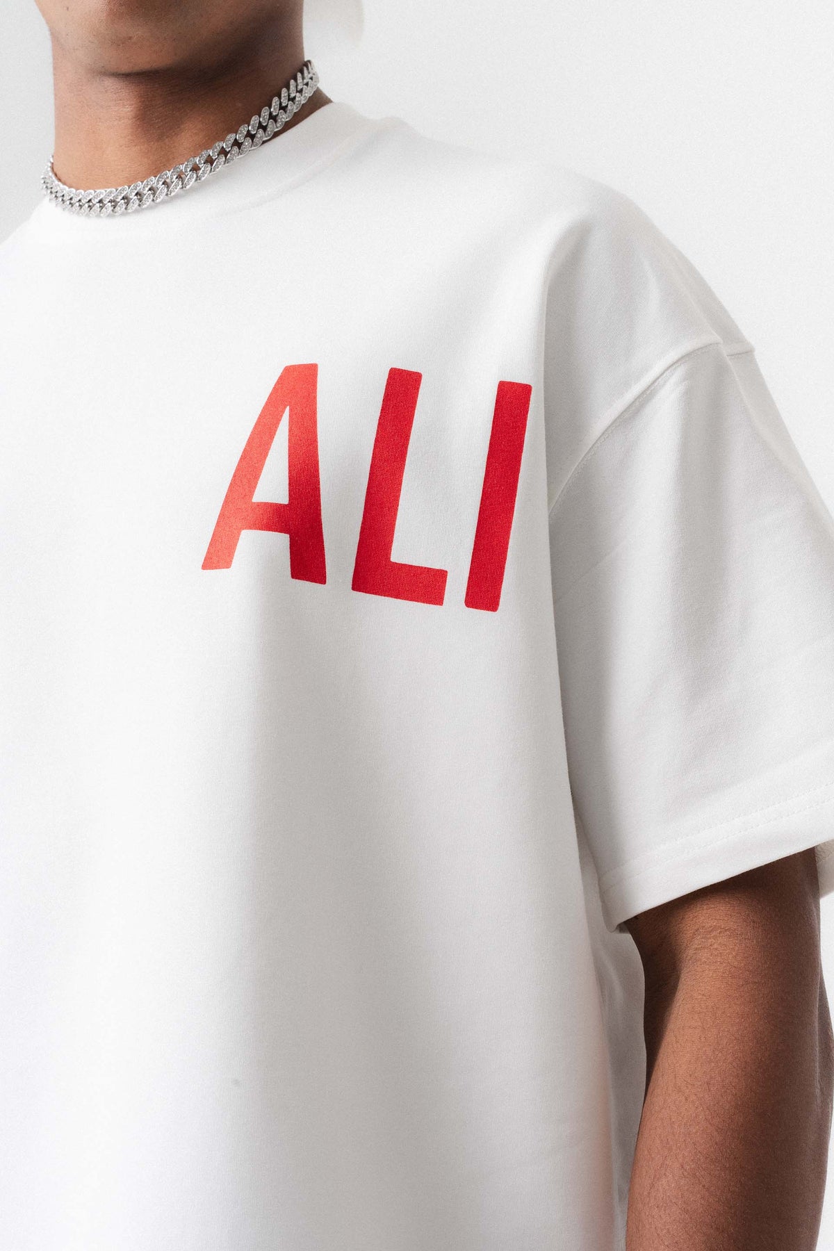 Muhammed Ali Beyaz Oversize Baskılı T-Shirt