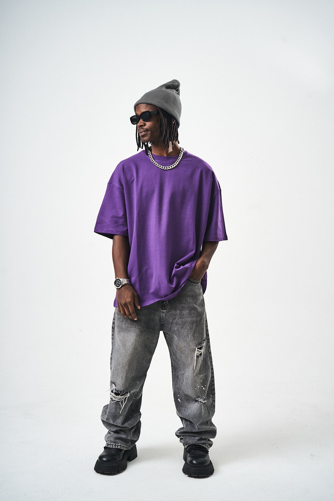 Oversize Purple Fit Basic T-Shirt