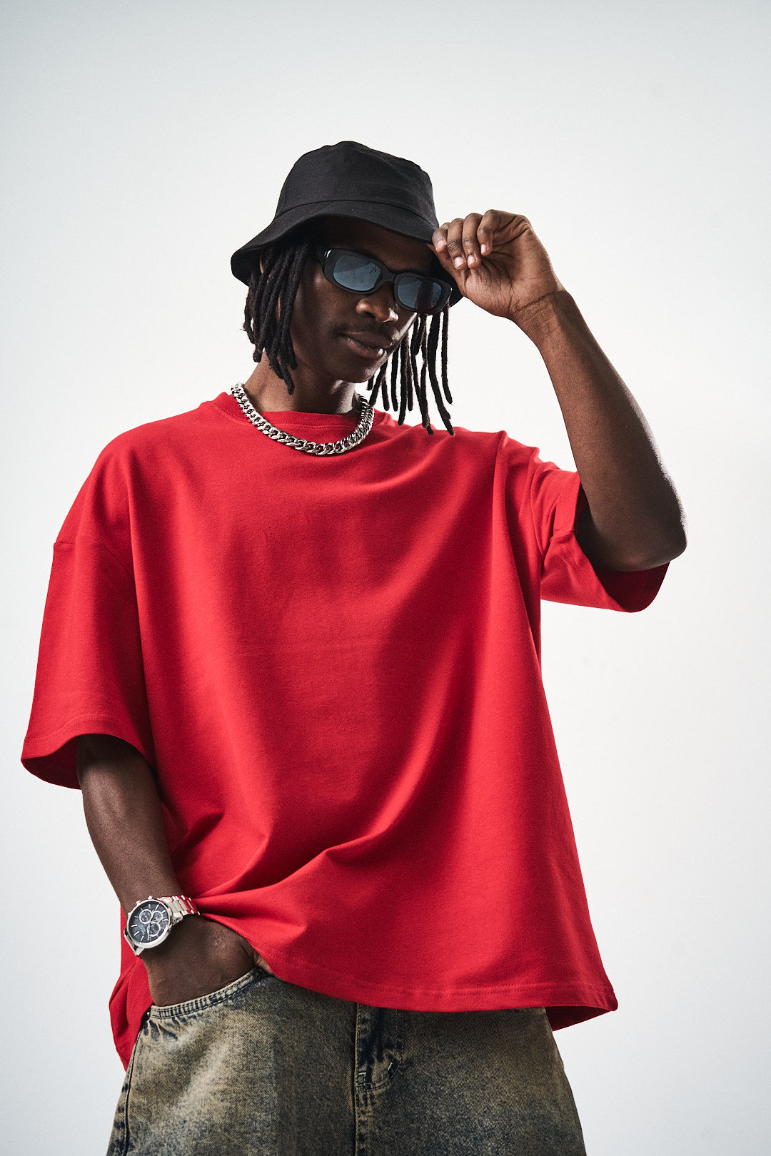 Oversize Red Fit Basic T-Shirt