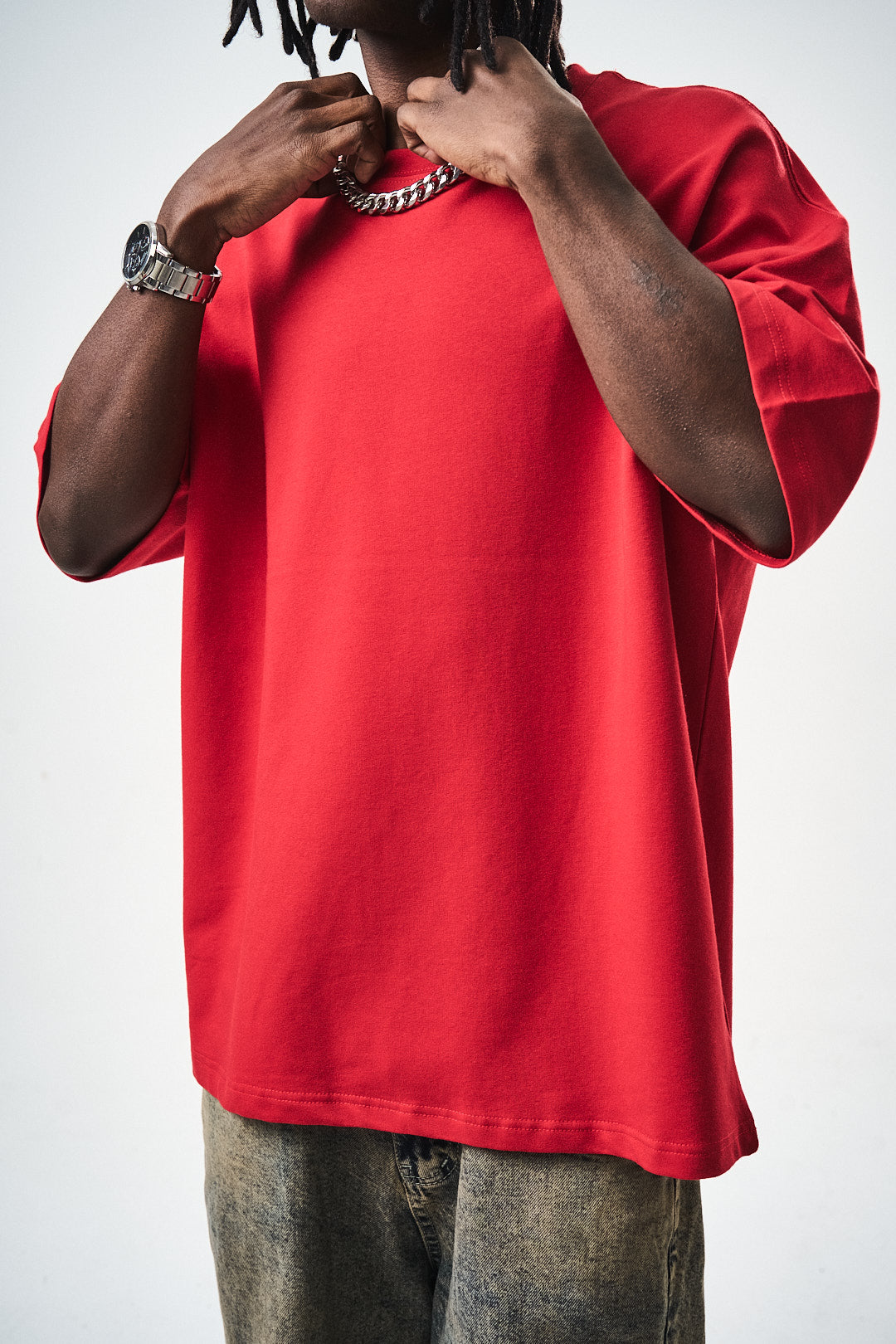 Oversize Red Fit Basic T-Shirt