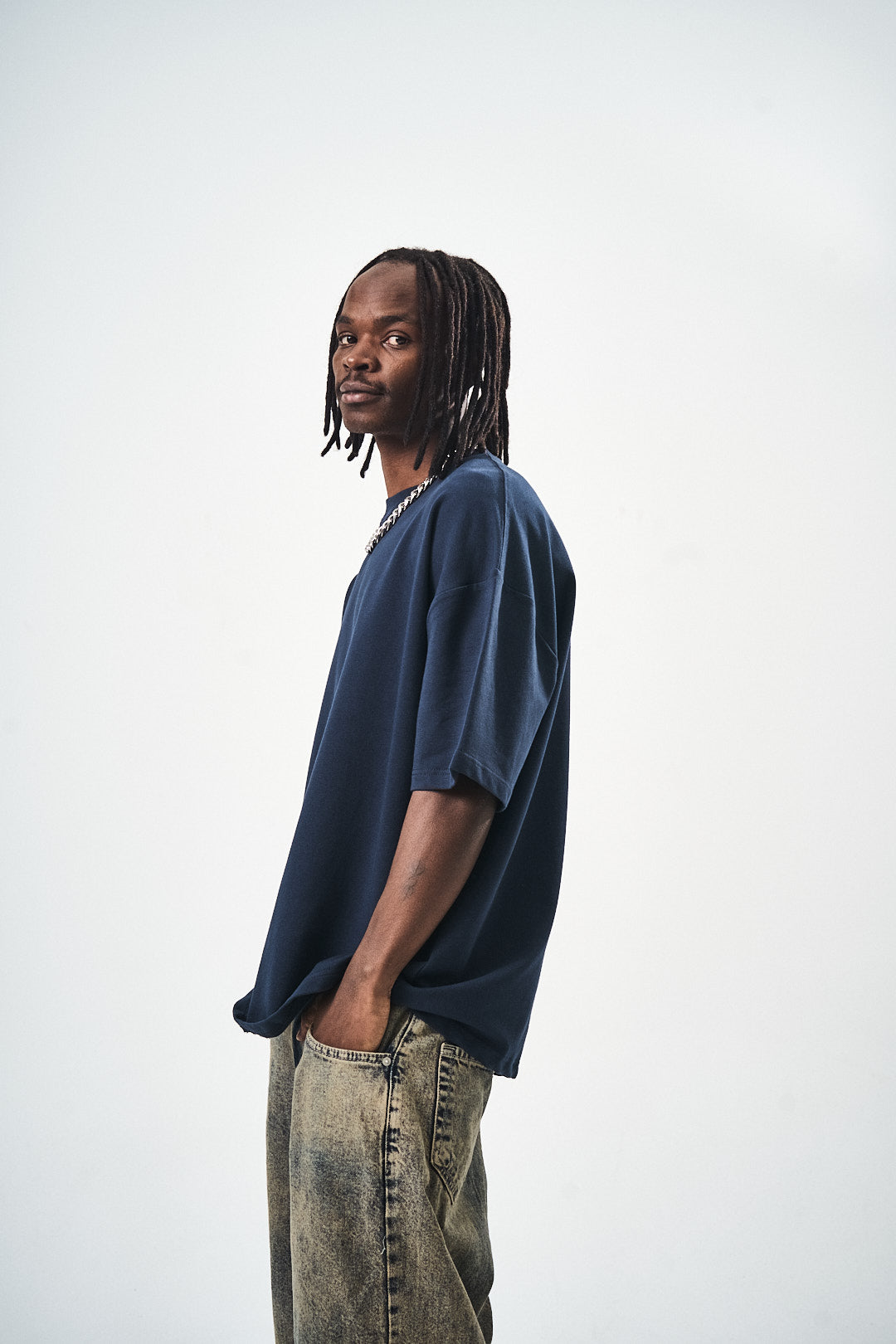Oversize Navy Blue Fit Basic T-Shirt