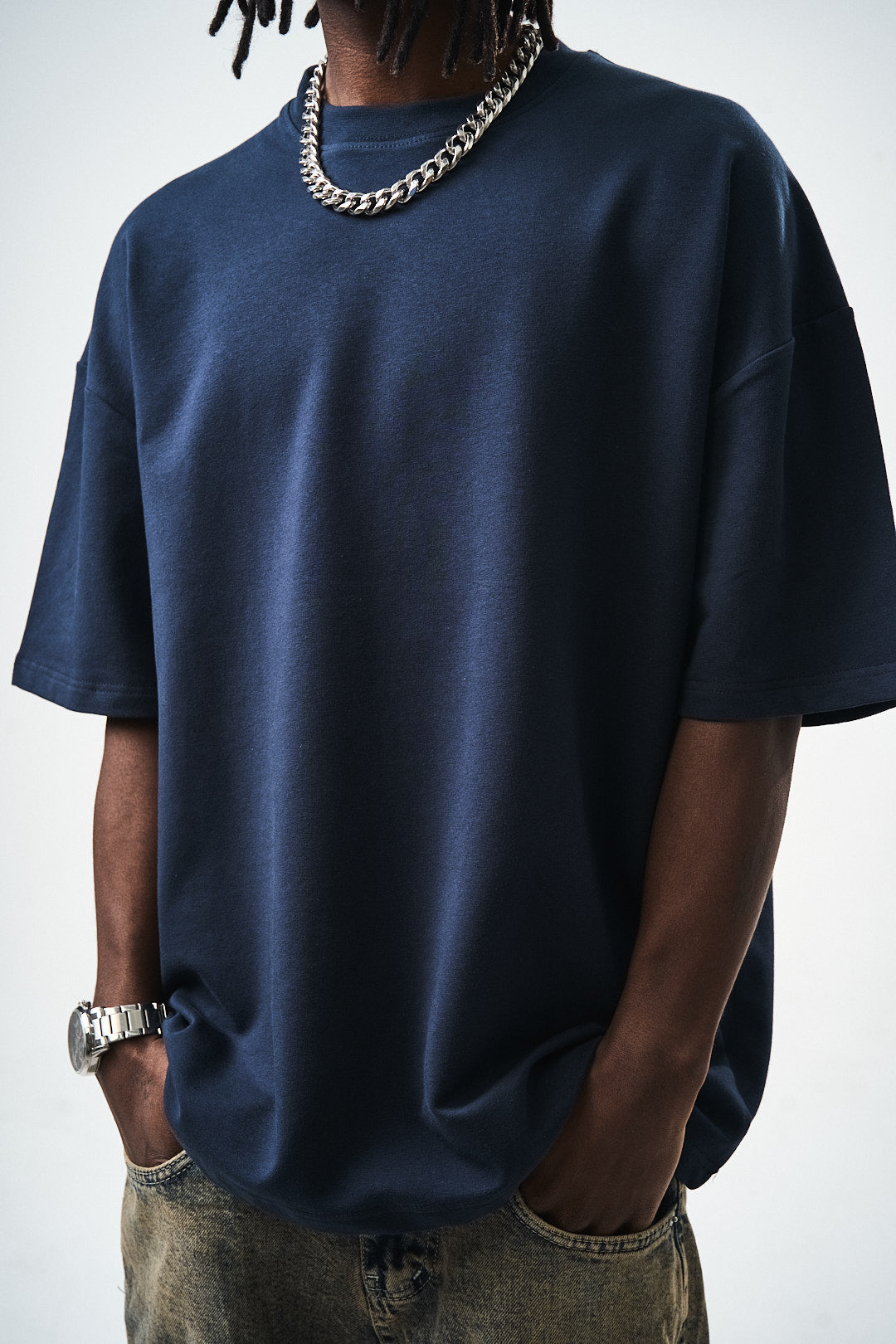 Oversize Navy Blue Fit Basic T-Shirt