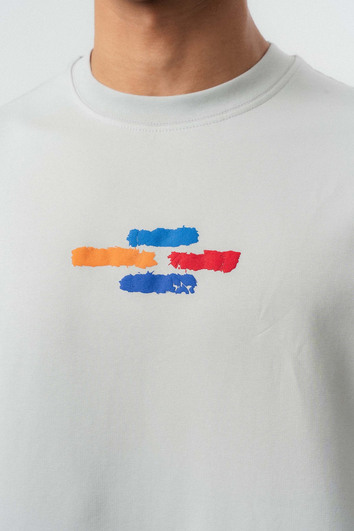 Art Figürlü Kabartmalı Gri Oversize Baskılı T-Shirt
