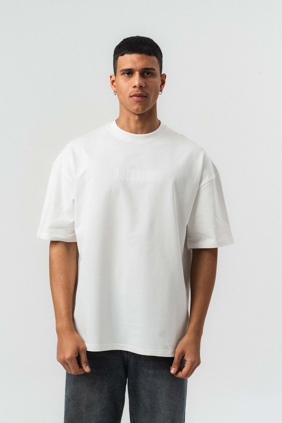 Biggie Smalls Kabartma Baskılı Beyaz Oversize Baskılı T-Shirt