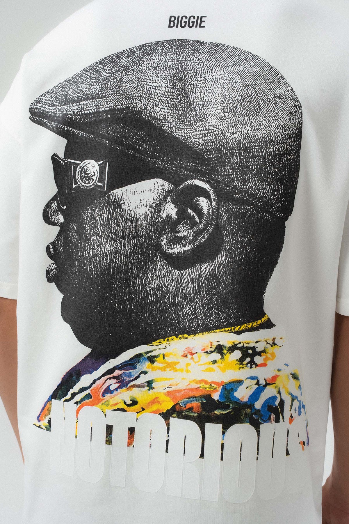 Biggie Smalls Kabartma Baskılı Beyaz Oversize Baskılı T-Shirt