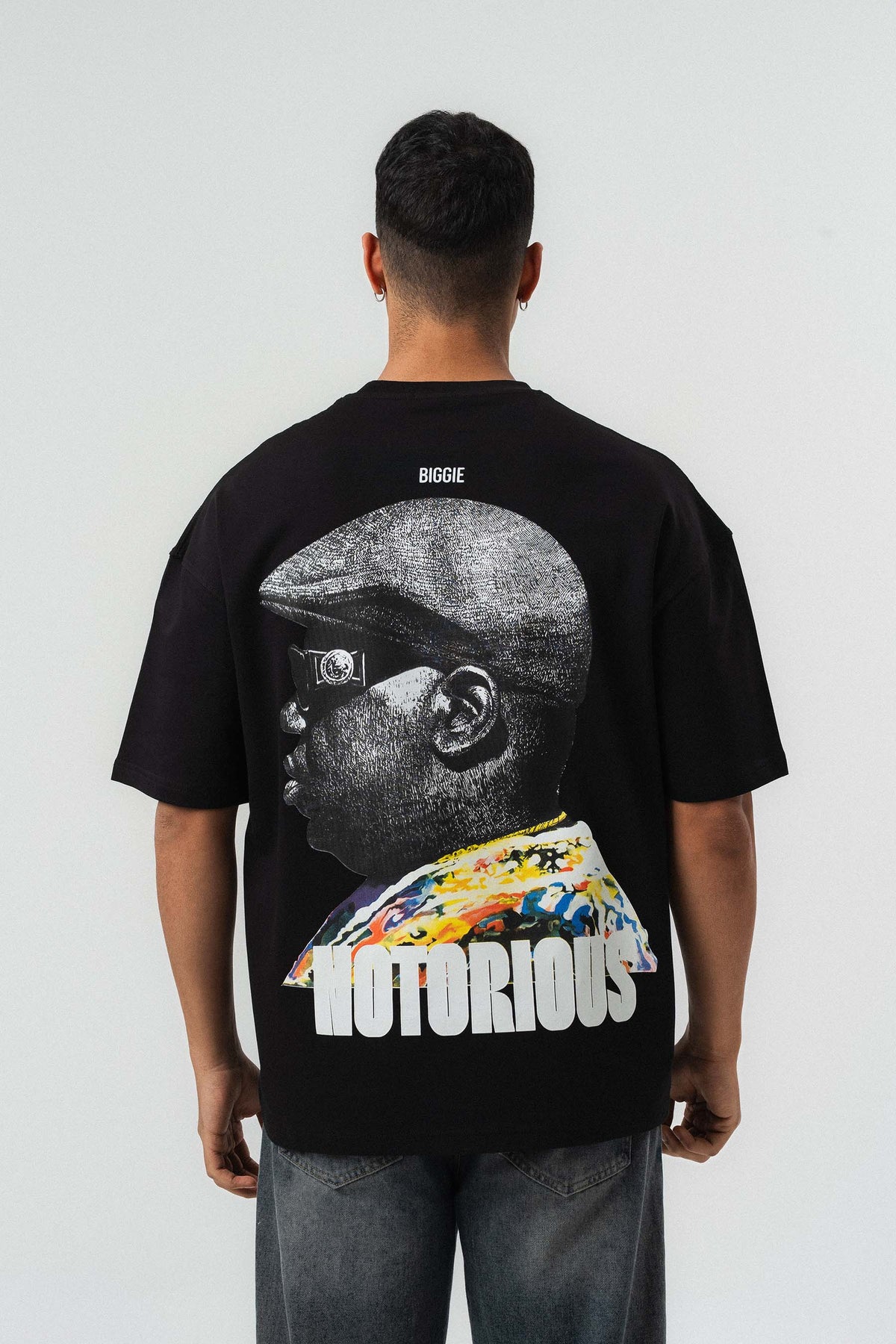 Biggie Smalls Kabartma Baskılı Siyah Oversize Baskılı T-Shirt