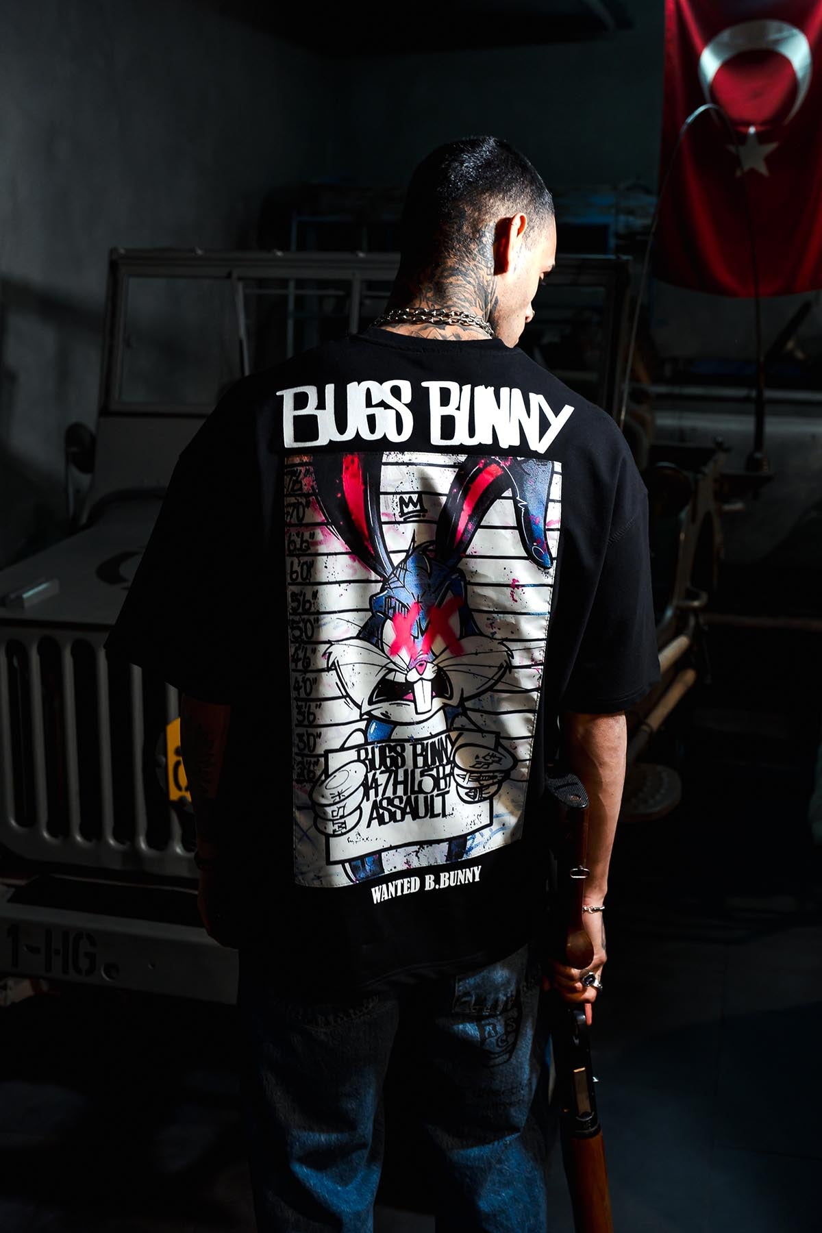 Bugs Bunny X Patch Print Oversize Black T-shirt