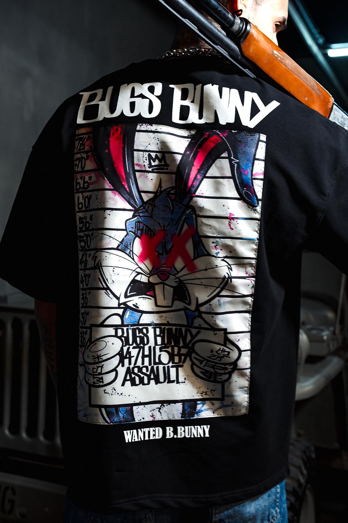 Bugs Bunny X Patch Print Oversize Black T-shirt