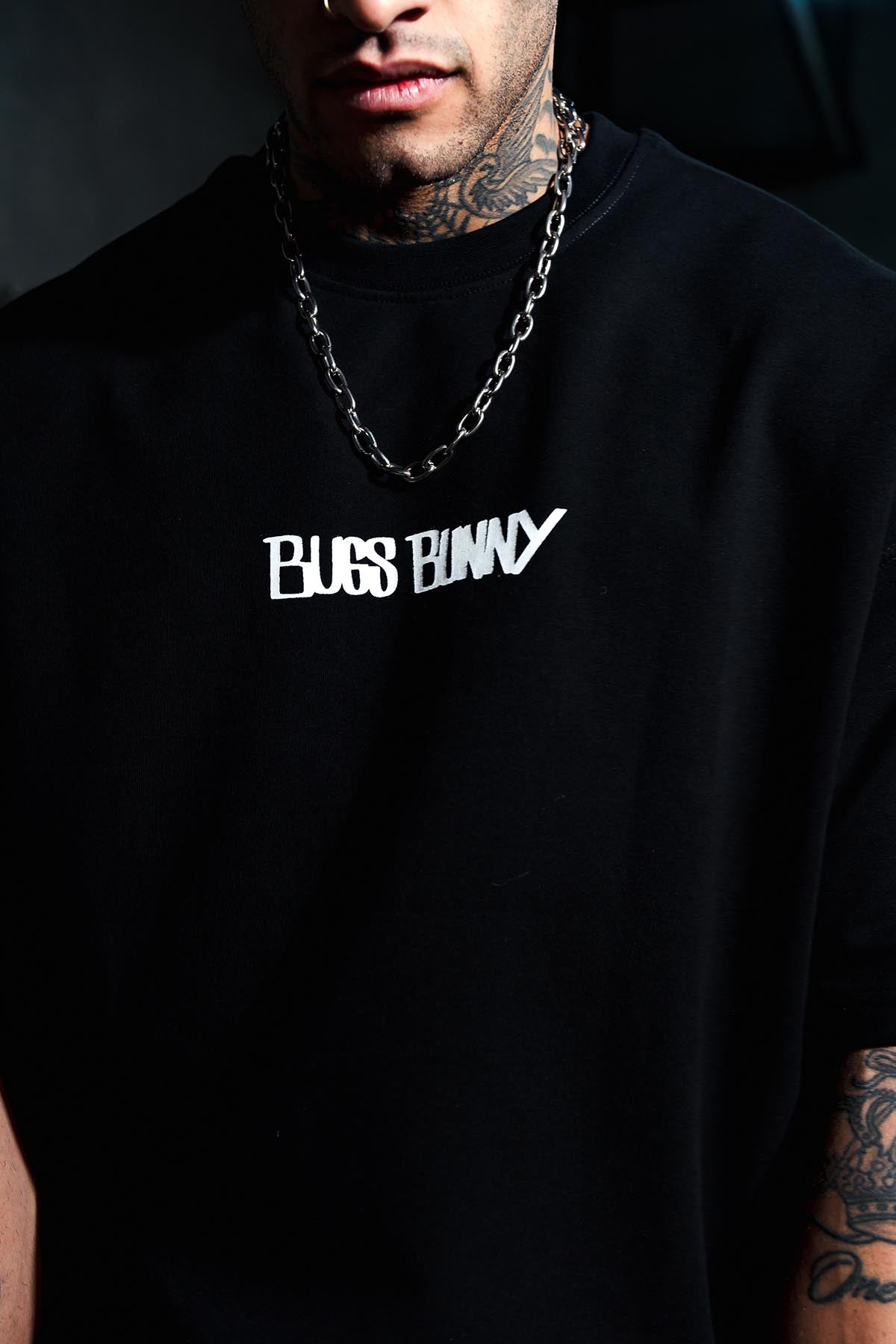 Bugs Bunny X Patch Print Oversize Black T-shirt
