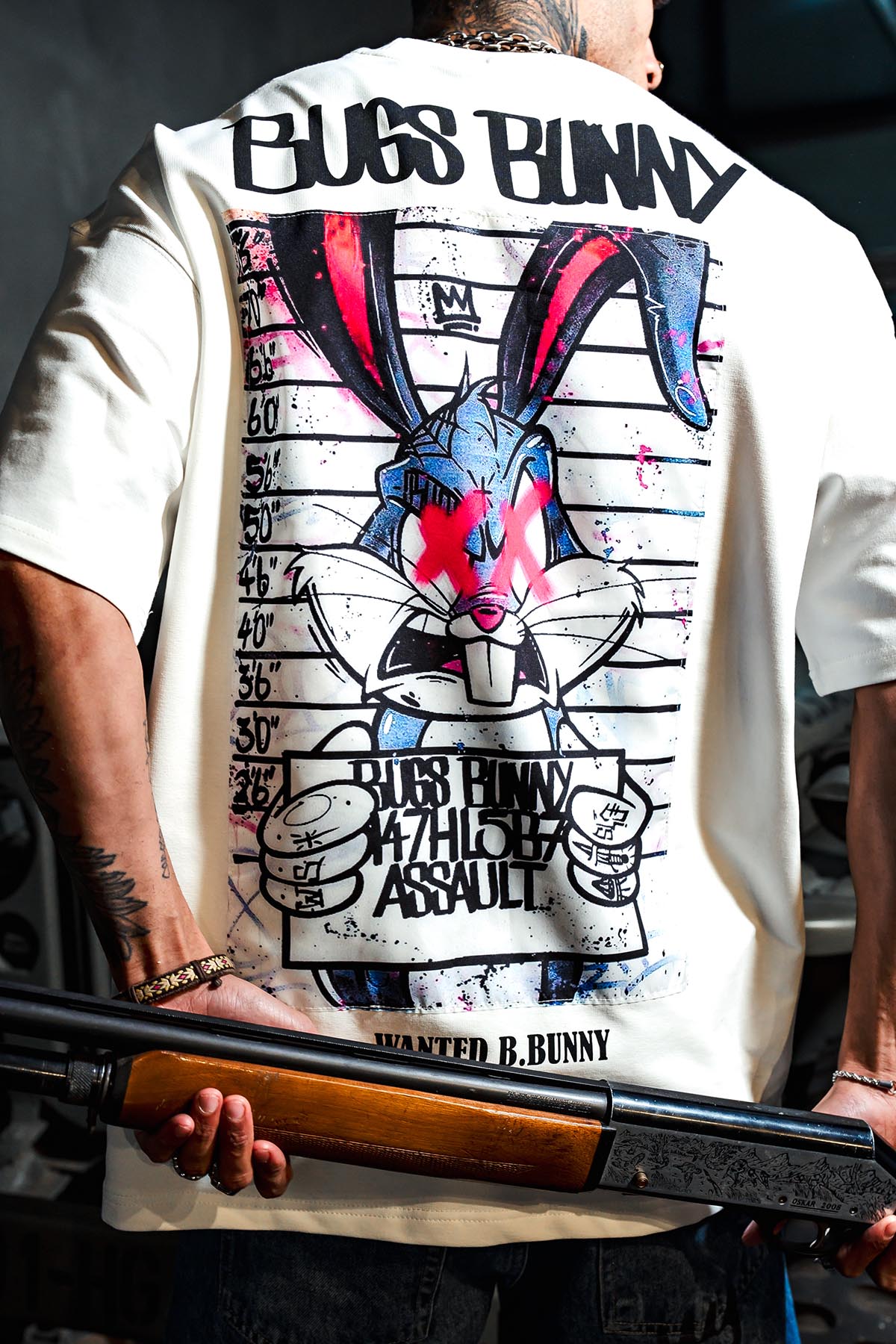 Bugs Bunny X-Marked Patch Print Oversize White T-shirt
