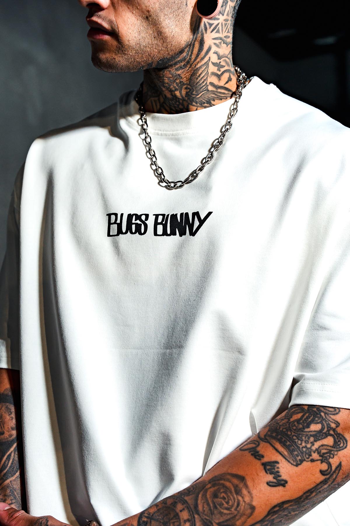 Bugs Bunny X-Marked Patch Print Oversize White T-shirt