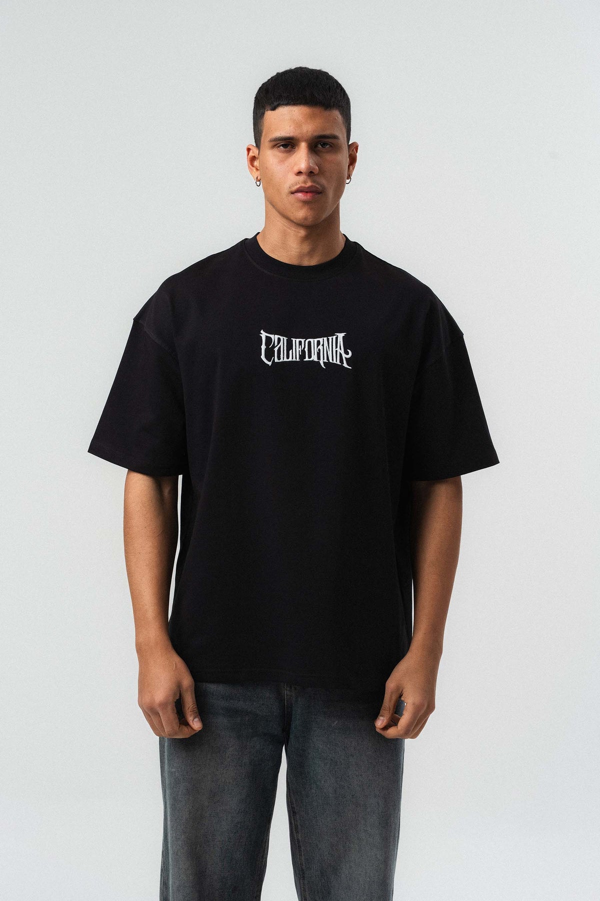 California Baskılı Siyah Oversize Baskılı T-Shirt