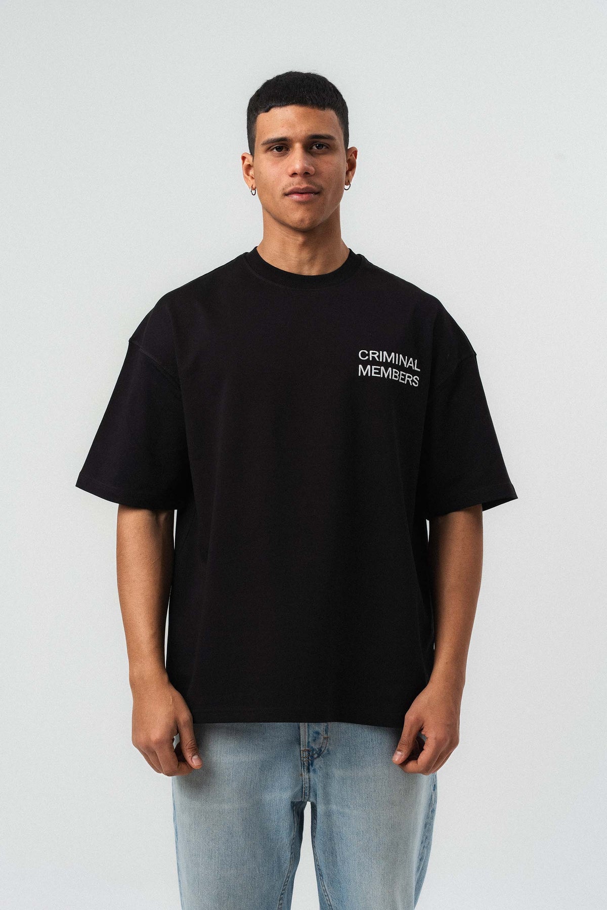 Criminal Members Nakış Detaylı Siyah Oversize Baskılı T-Shirt