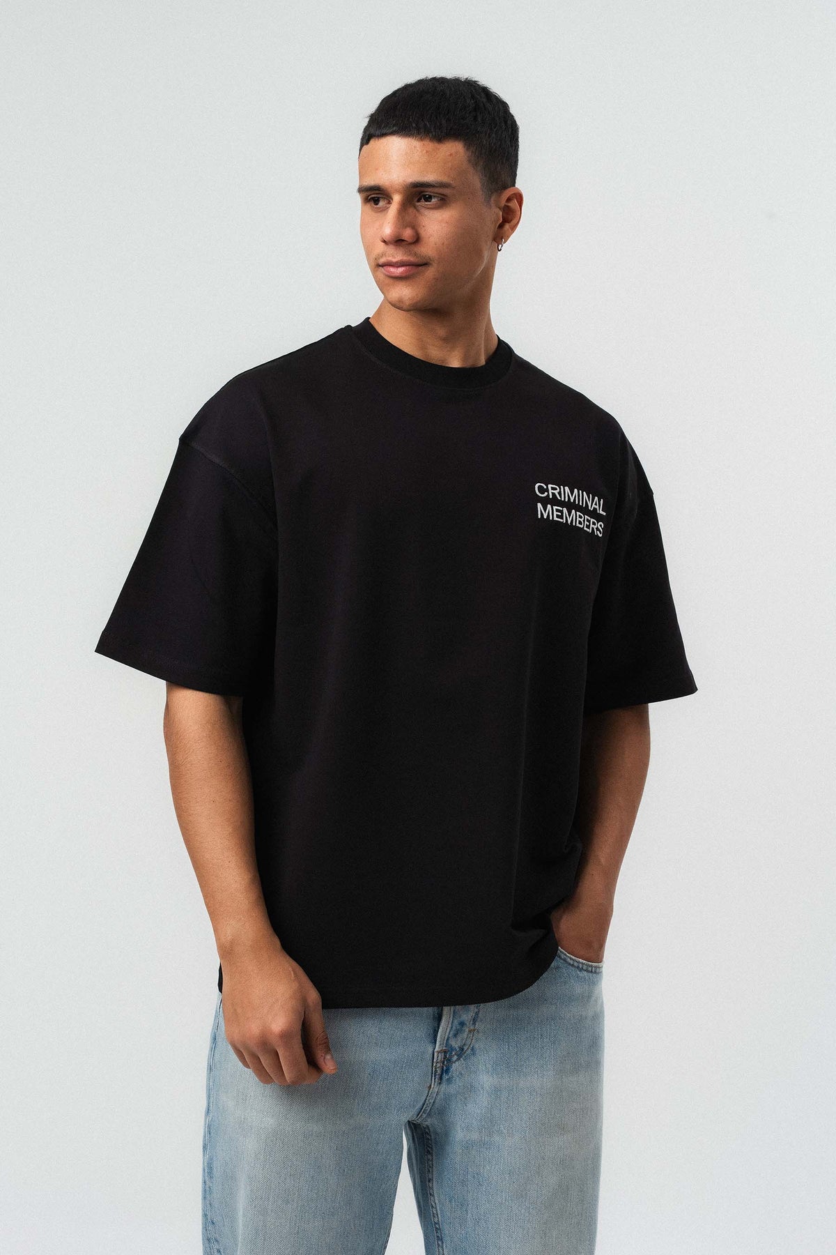 Criminal Members Nakış Detaylı Siyah Oversize Baskılı T-Shirt