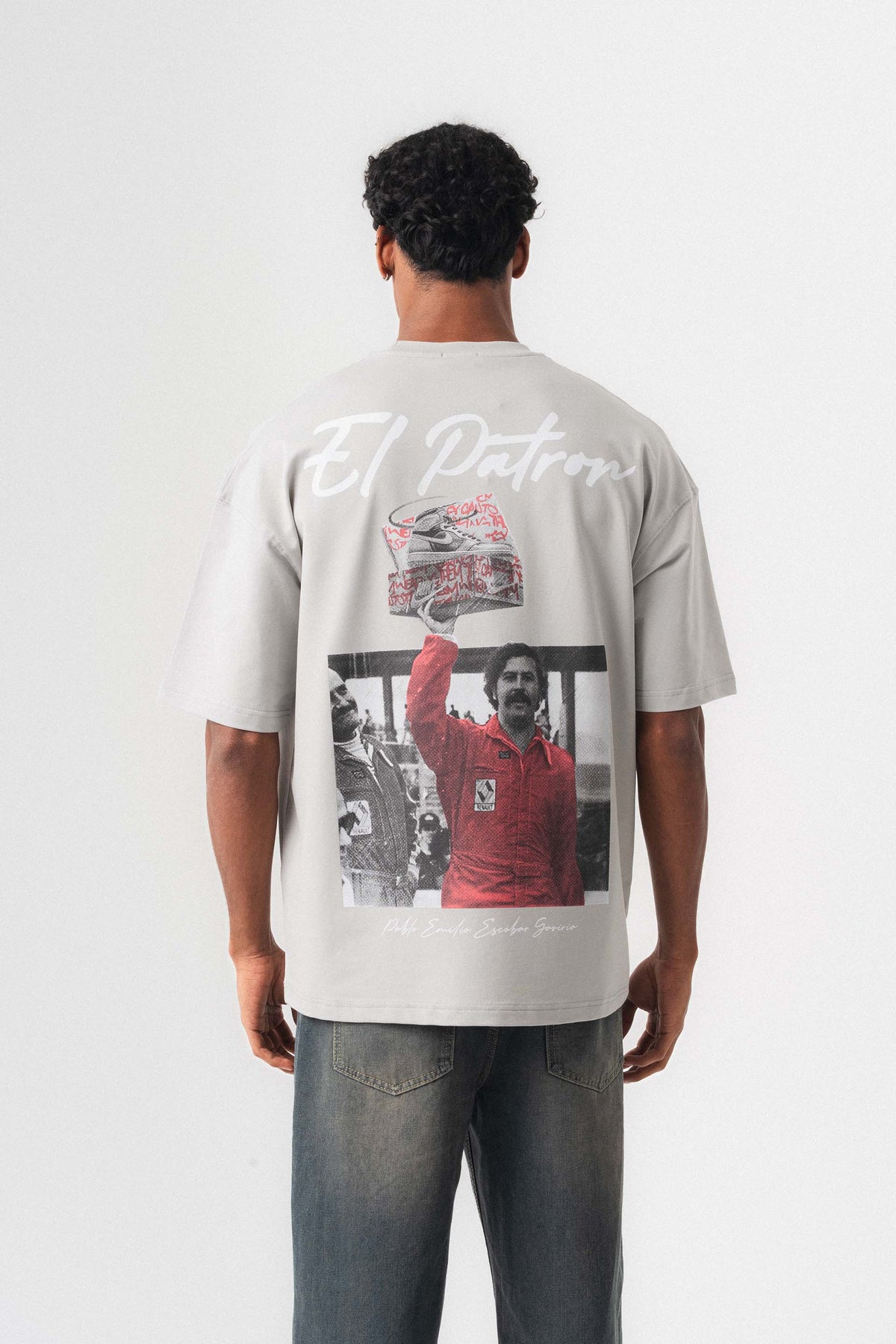 El Patron Gri Oversize Baskılı T-Shirt