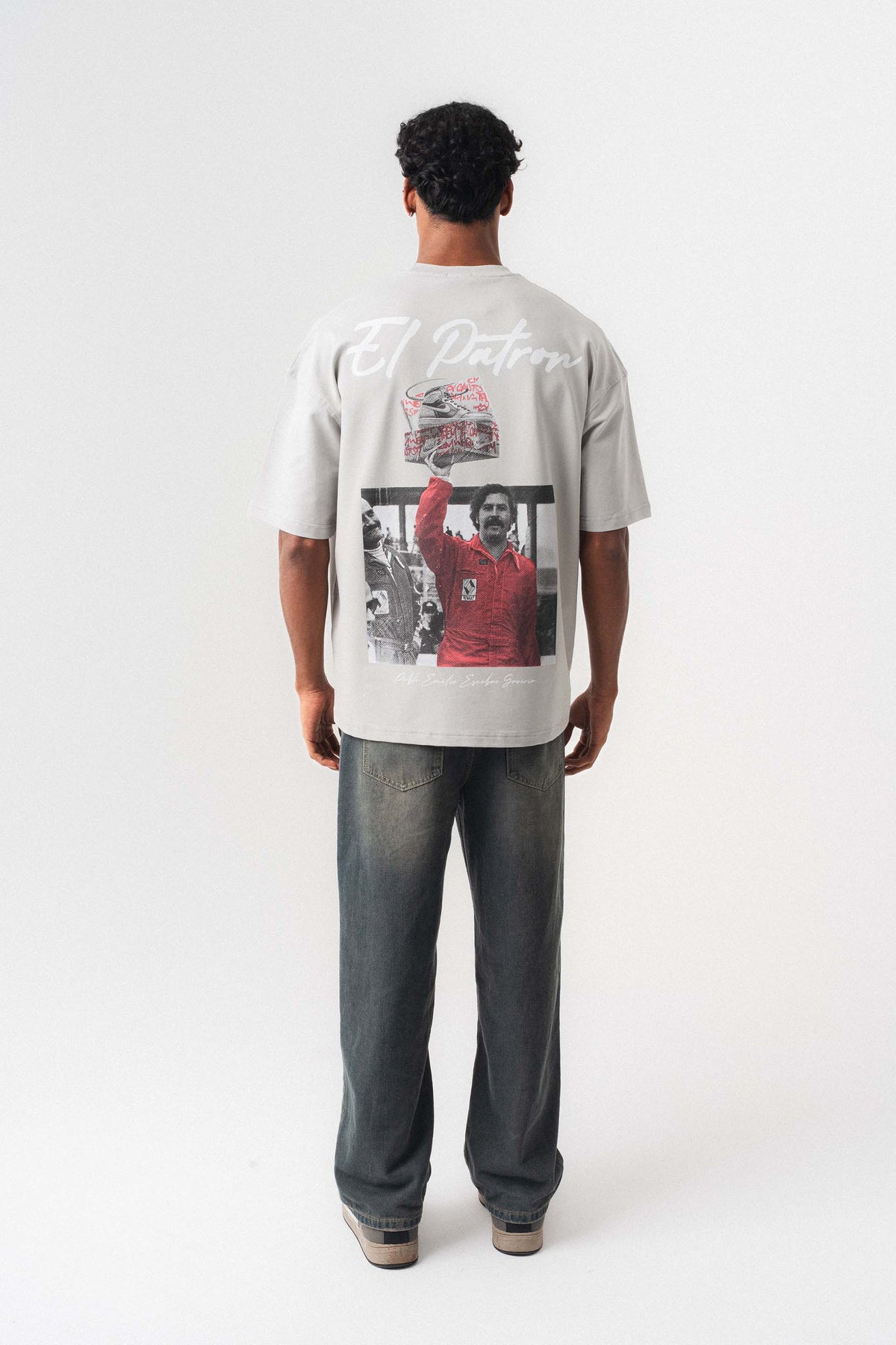 El Patron Gri Oversize Baskılı T-Shirt