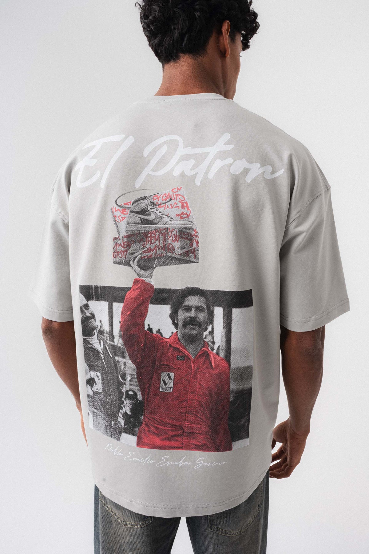 El Patron Gri Oversize Baskılı T-Shirt