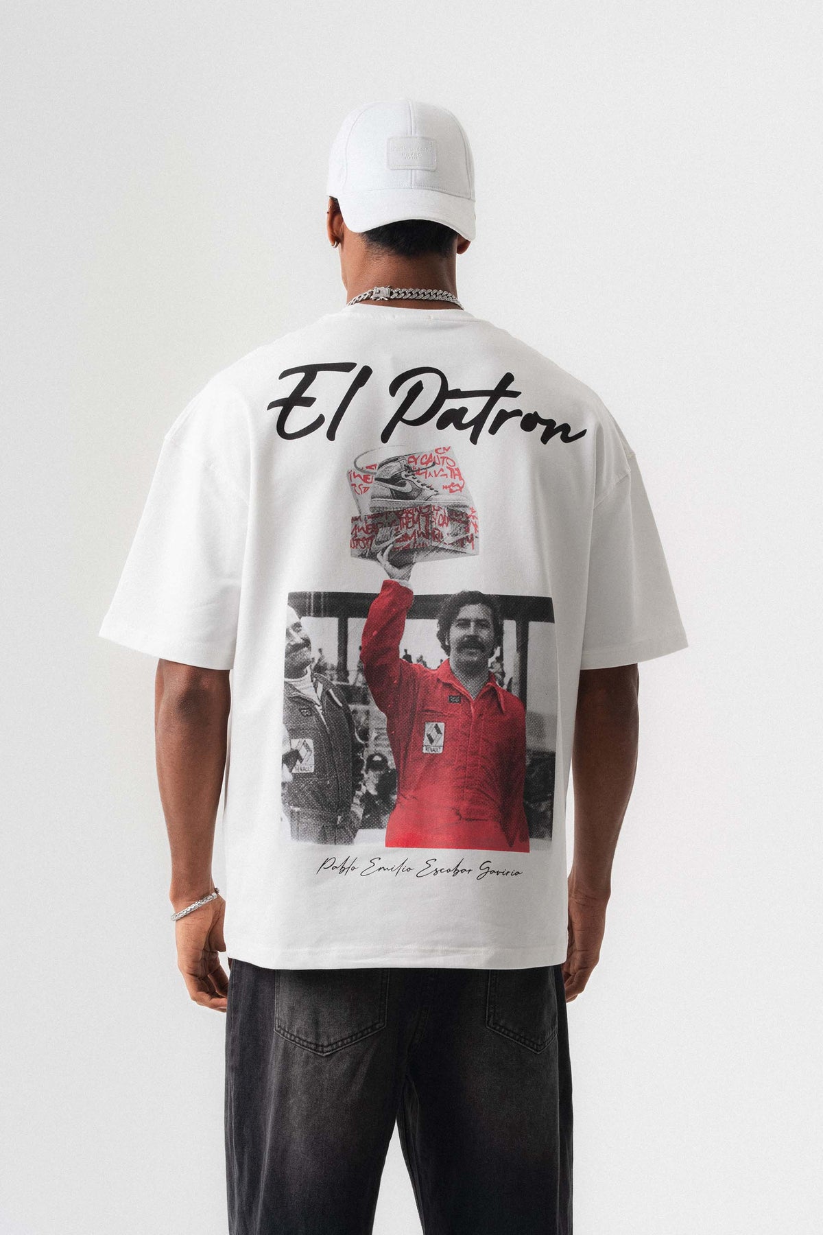El Patron Beyaz Oversize Baskılı T-Shirt