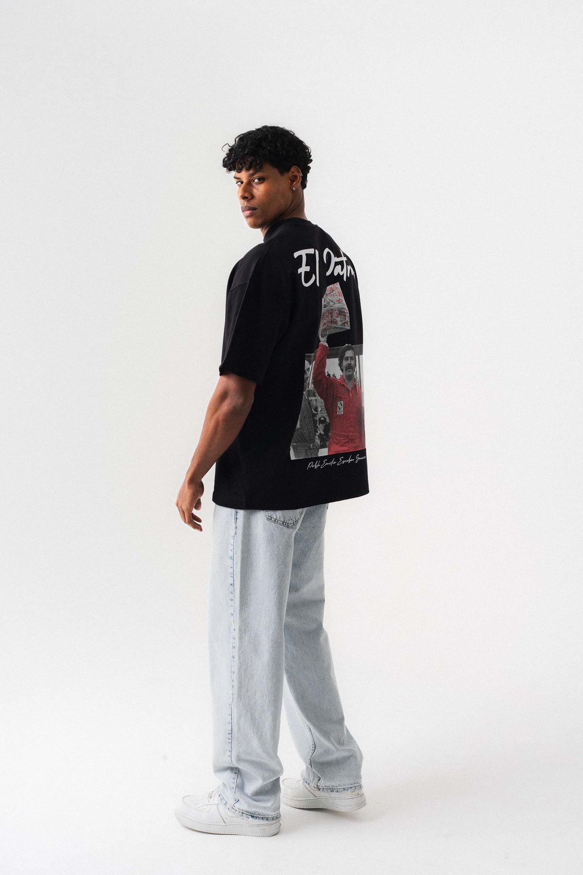 El Patron Siyah Oversize Baskılı T-Shirt