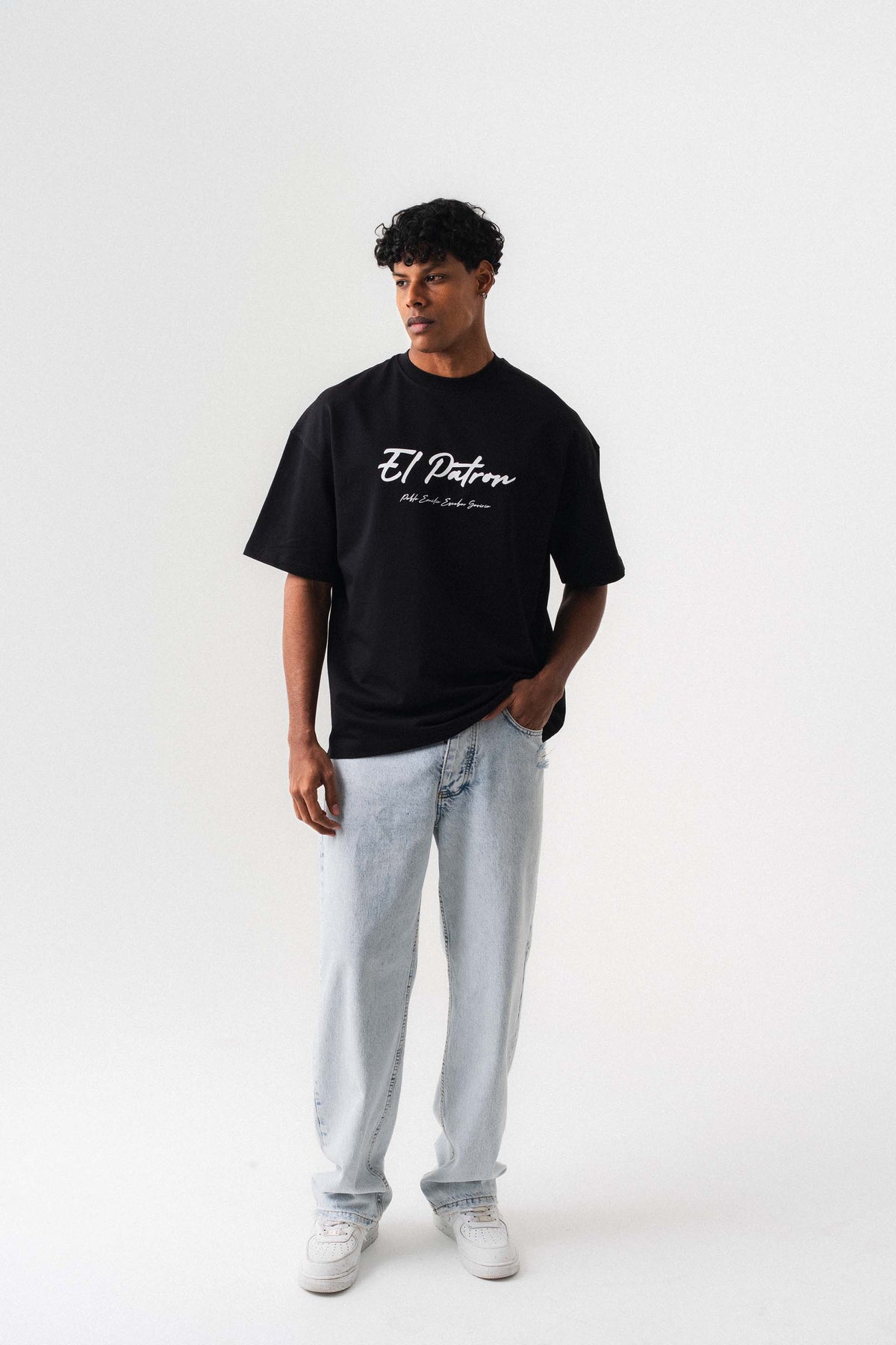 El Patron Siyah Oversize Baskılı T-Shirt