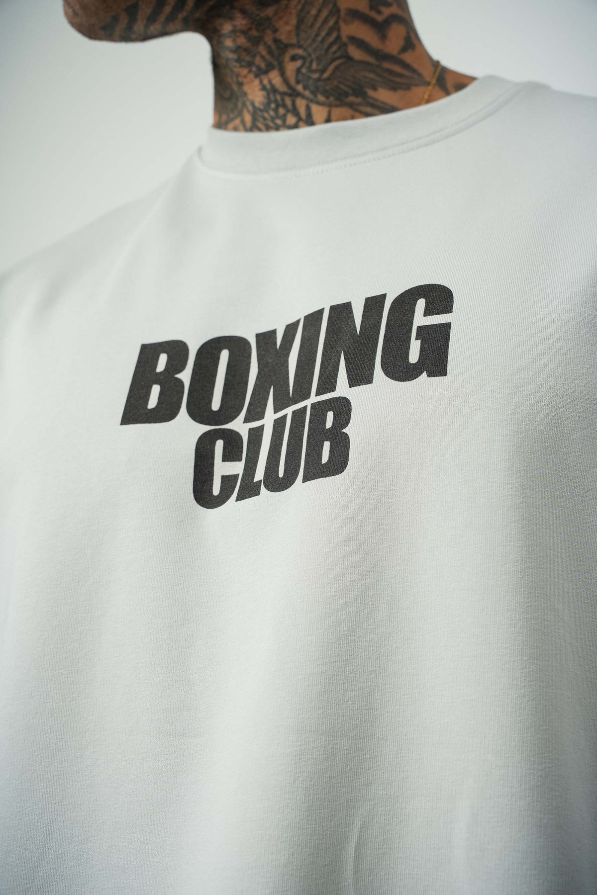 Boxing Club Baskılı Gri Oversize T-Shirt