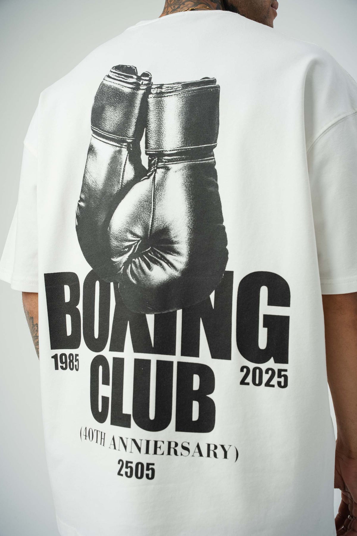 Boxing Club Baskılı Beyaz Oversize T-Shirt