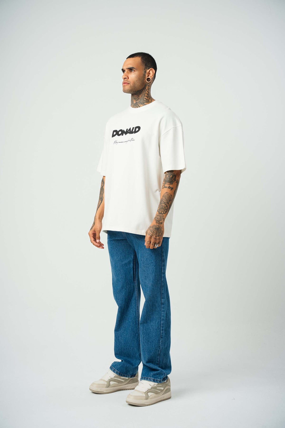 Donald Money Baskılı Beyaz Oversize T-Shirt