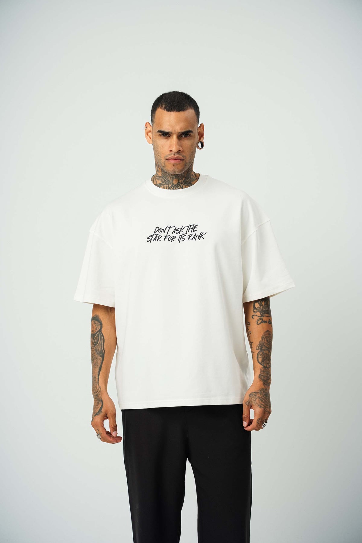 Ethnic Design Baskılı Beyaz Oversize T-Shirt