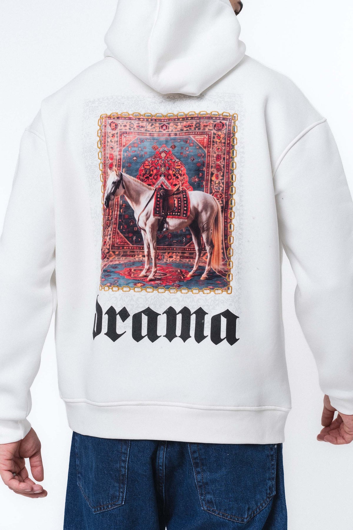 Etnik Tasarım Drama Beyaz Oversize Hoodie