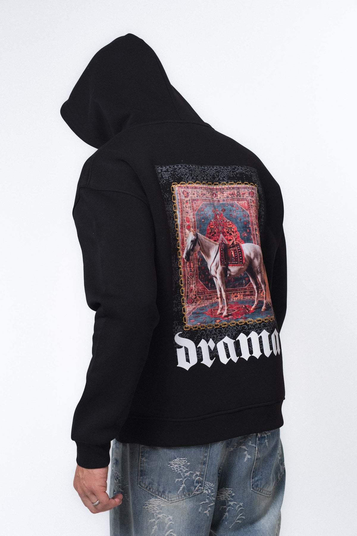 Etnik Tasarım Drama Siyah Oversize Hoodie