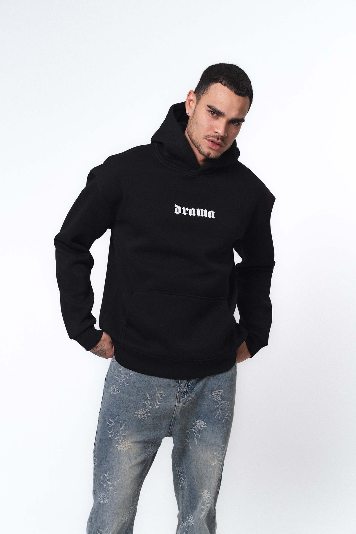 Etnik Tasarım Drama Siyah Oversize Hoodie
