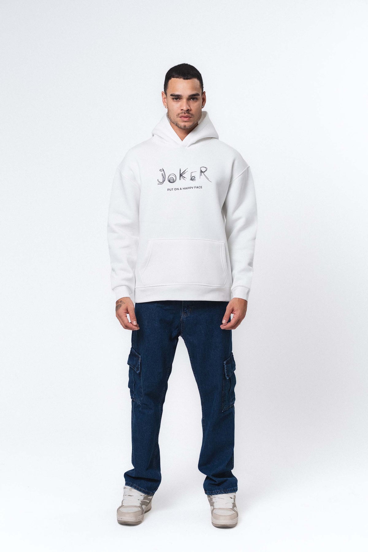 Joker Put On Happy Face Beyaz Oversize Hoodie