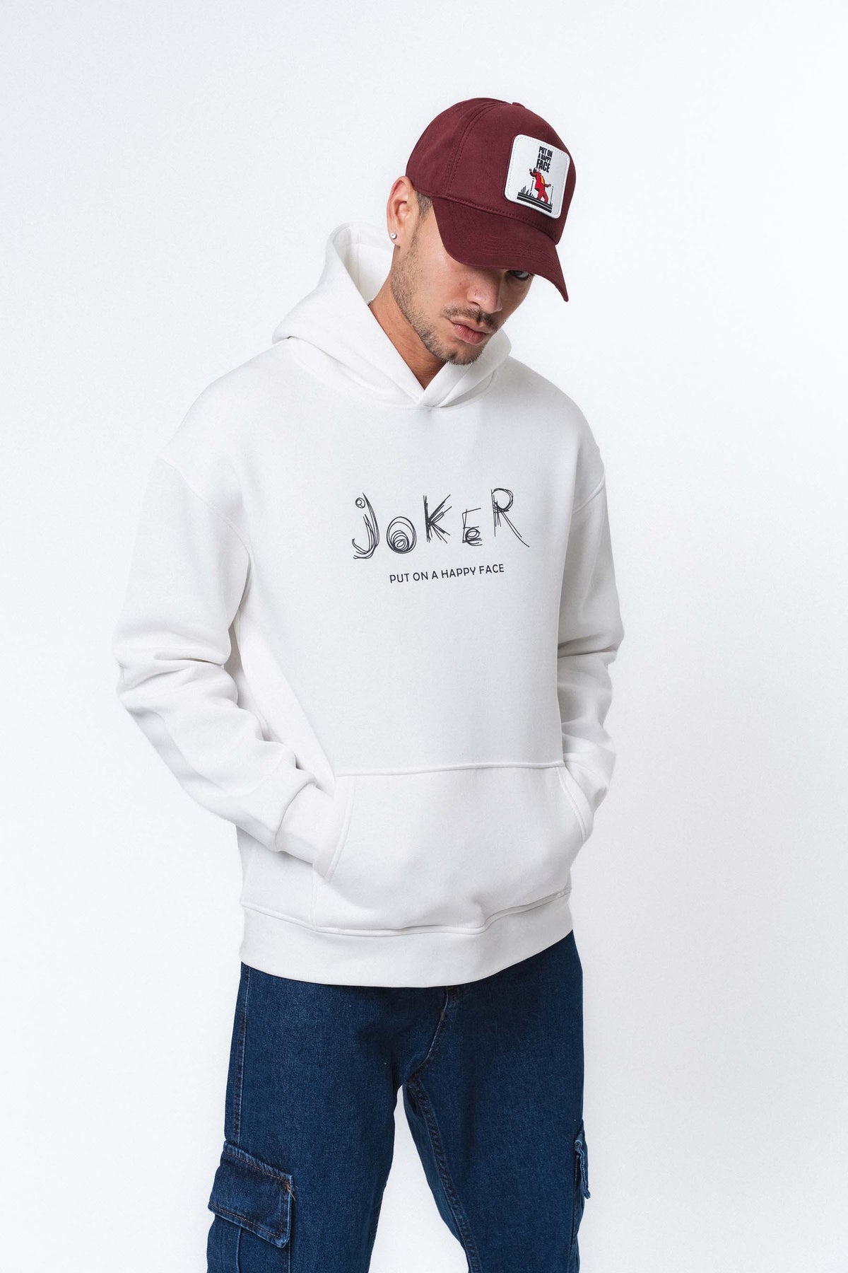 Joker Put On Happy Face Beyaz Oversize Hoodie