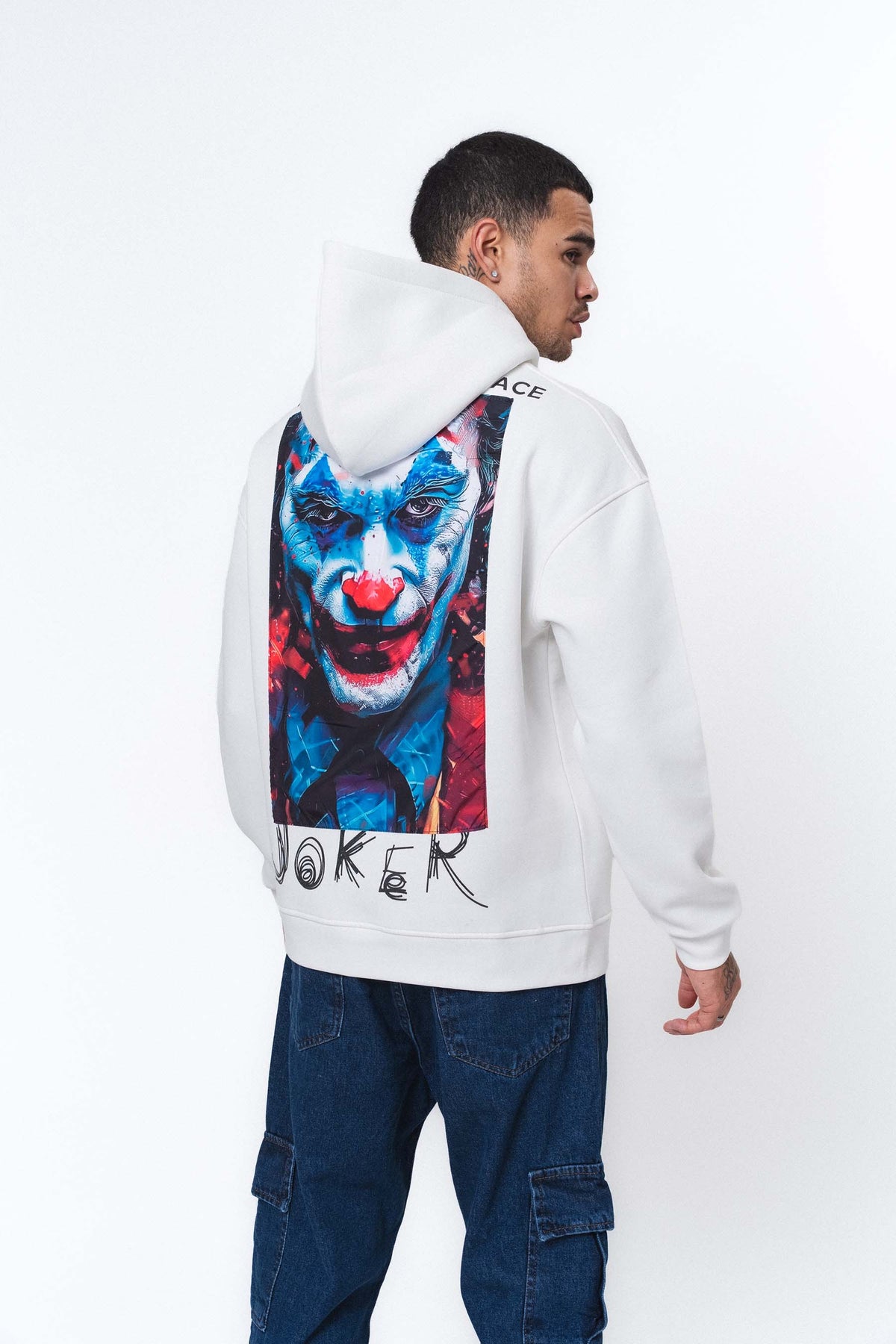 Joker Put On Happy Face Beyaz Oversize Hoodie